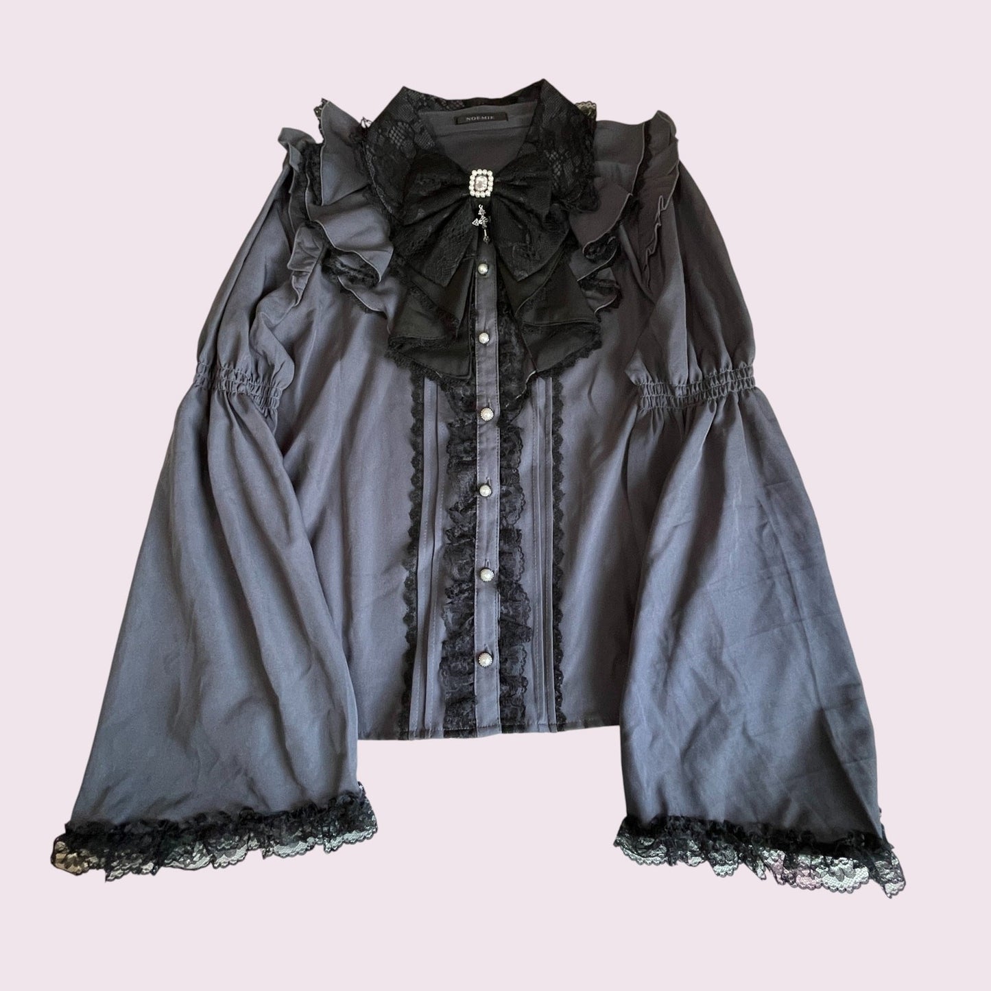 Noemie gothic smoky violet jewel bow blouse with bell sleeves0
