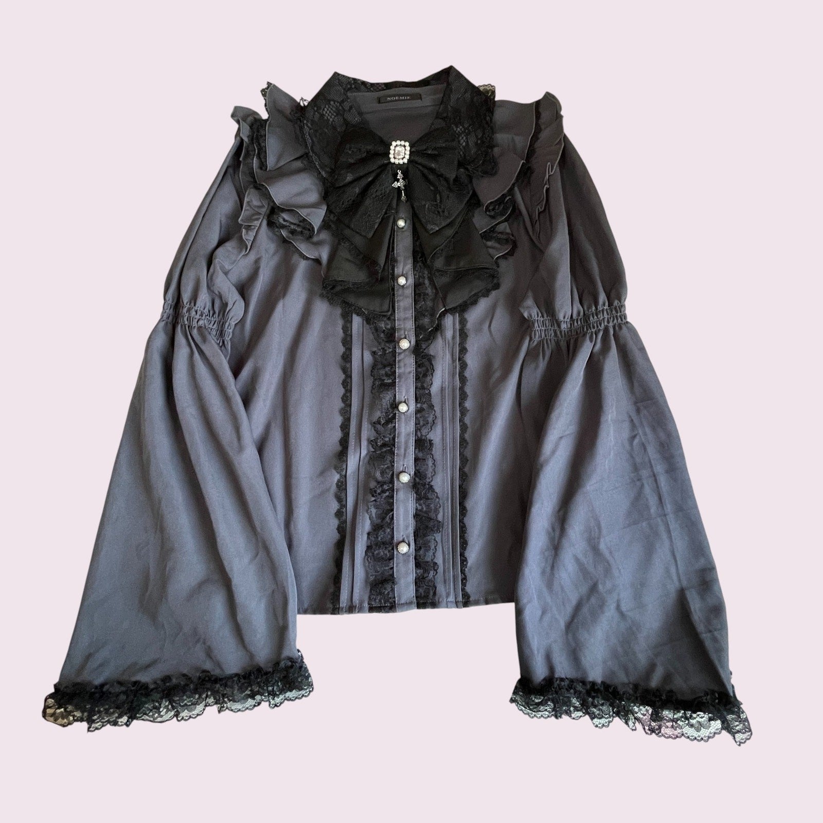 Noemie gothic smoky violet jewel bow blouse with bell sleeves0