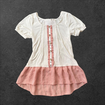 Axes Femme white and pink frill-back top with bow accents0