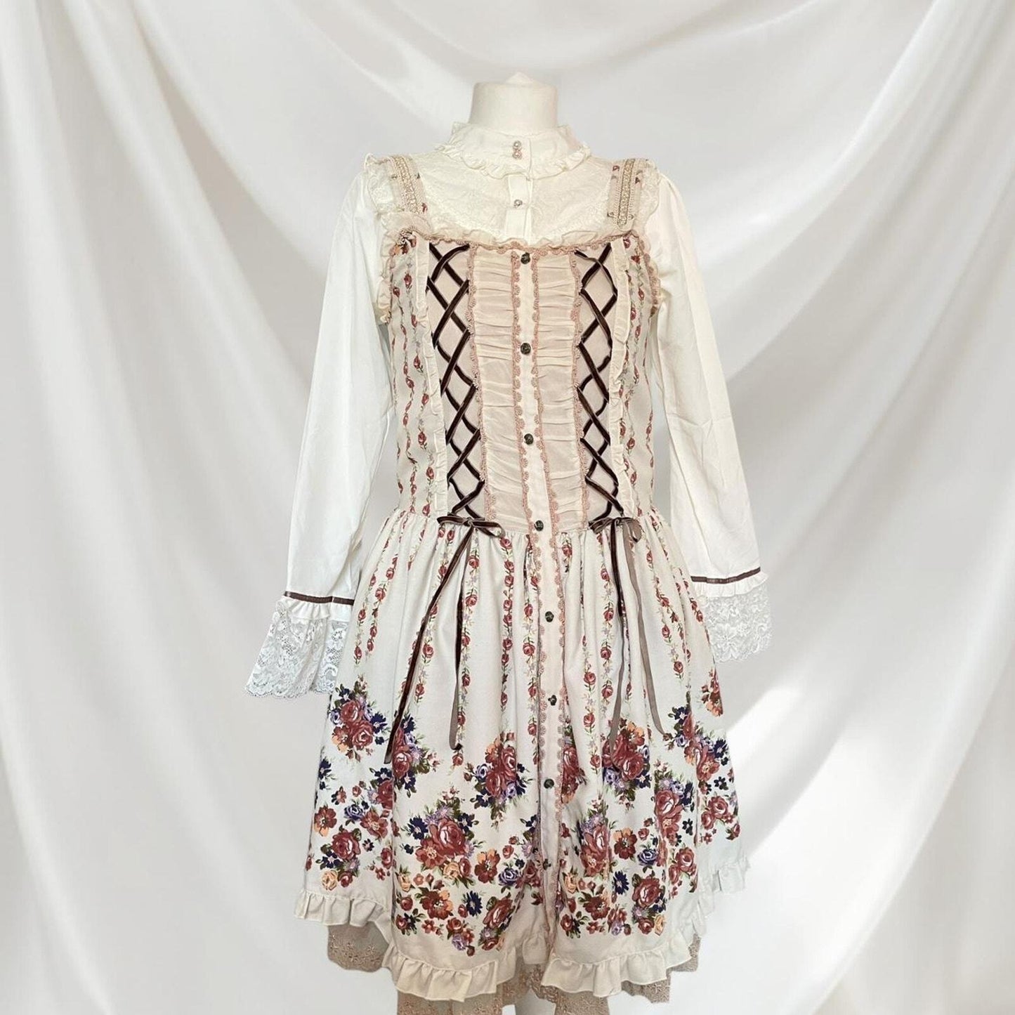 Axes femme floral lace-up JSK romantic vintage-inspired jumper skirt0
