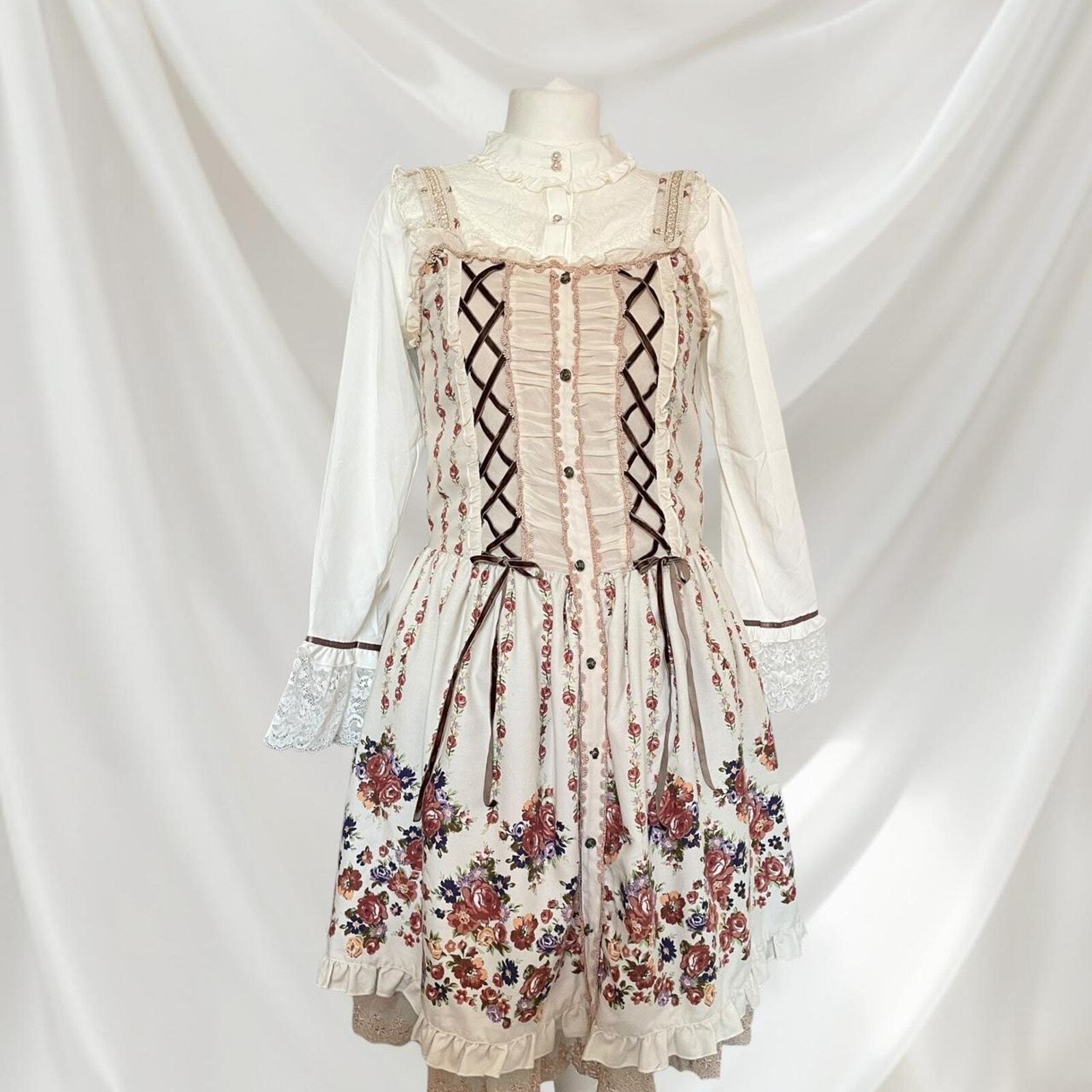 Axes femme floral lace-up JSK romantic vintage-inspired jumper skirt0