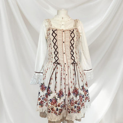 Axes femme floral lace-up JSK romantic vintage-inspired jumper skirt0