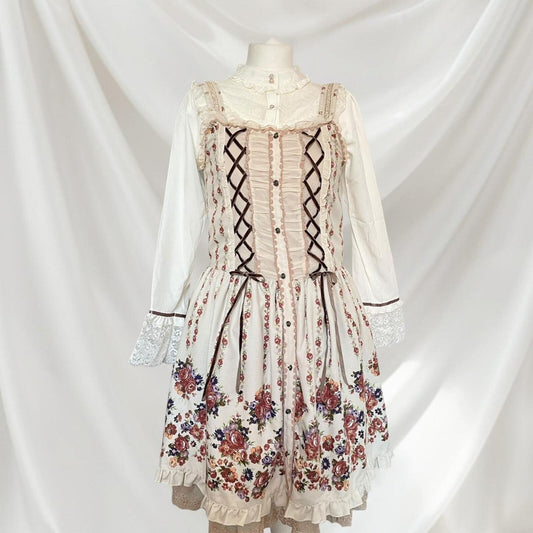 Axes femme floral lace-up JSK romantic vintage-inspired jumper skirt0