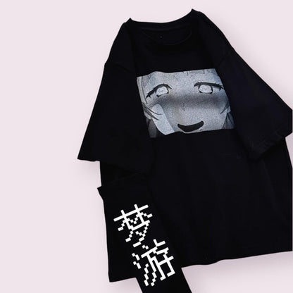 Japanese graphic t-shirt with artistic single sleeve Anime Tee Kawaii Jfashion3