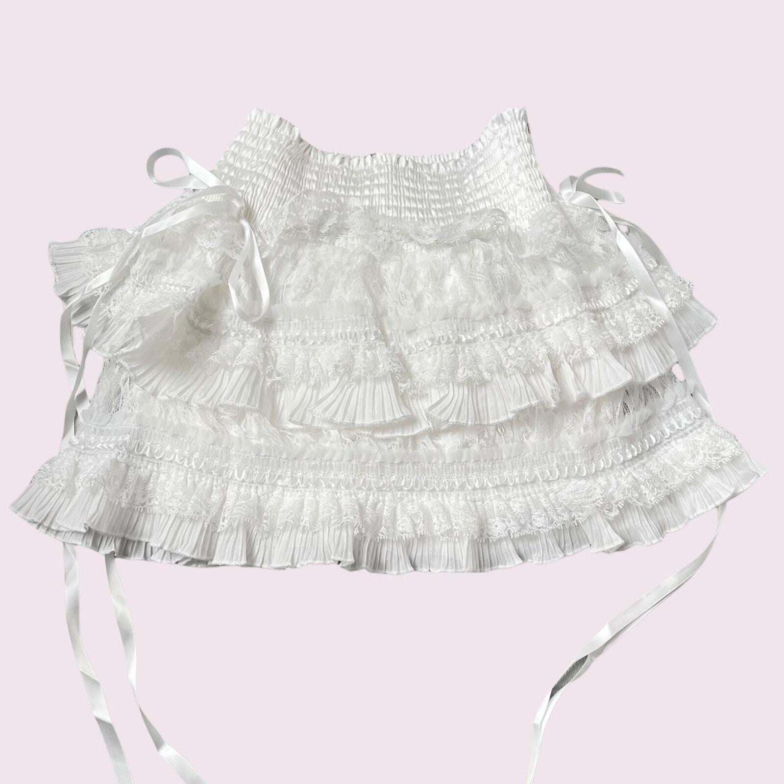 Layered lace ruffle mini skirt/ skort with ribbon bow details fit XS/S2