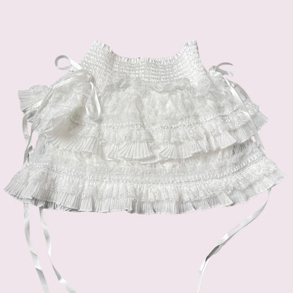 Layered lace ruffle mini skirt/ skort with ribbon bow details fit XS/S2
