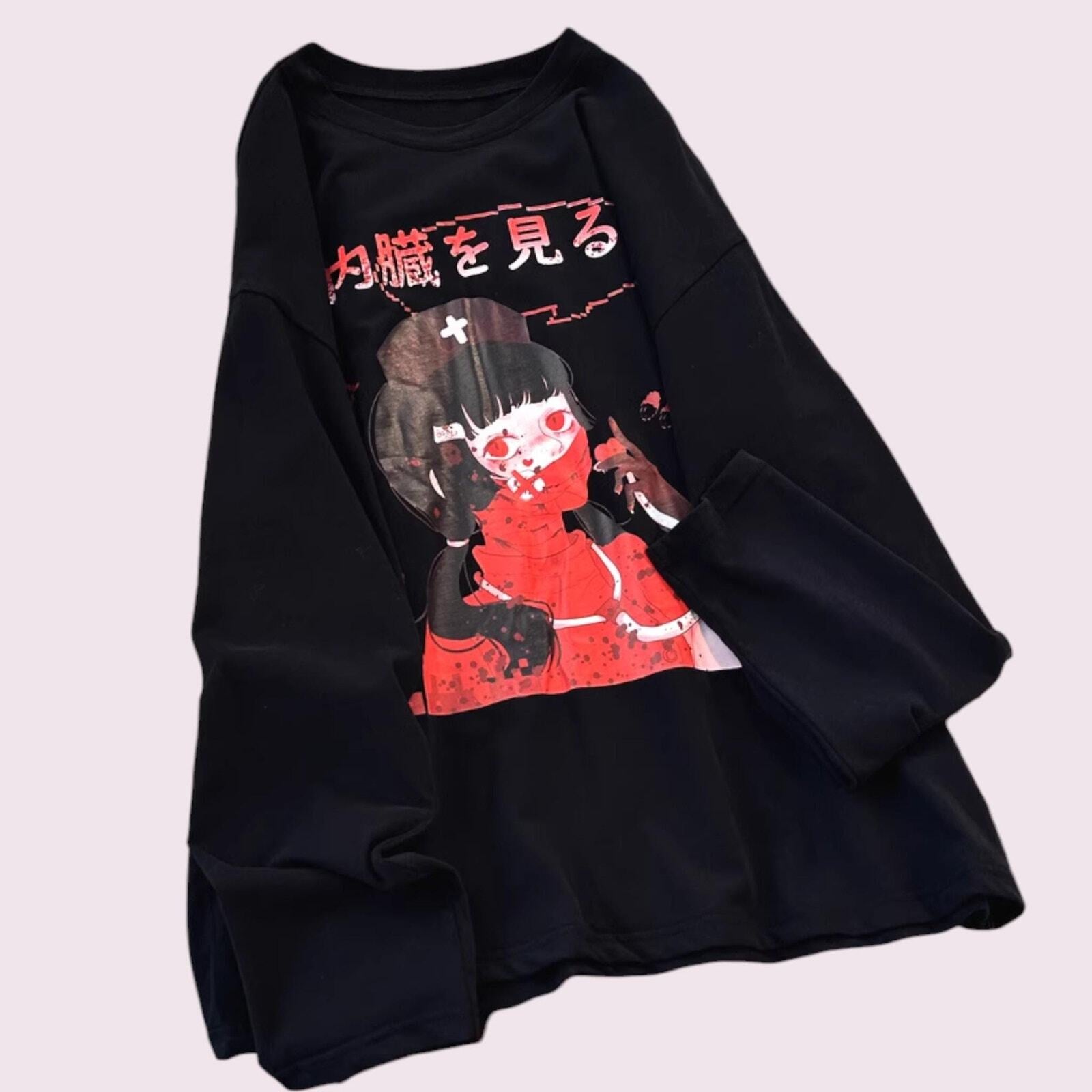 Japanese oversized black Tee with graphic character print Anime Tee4