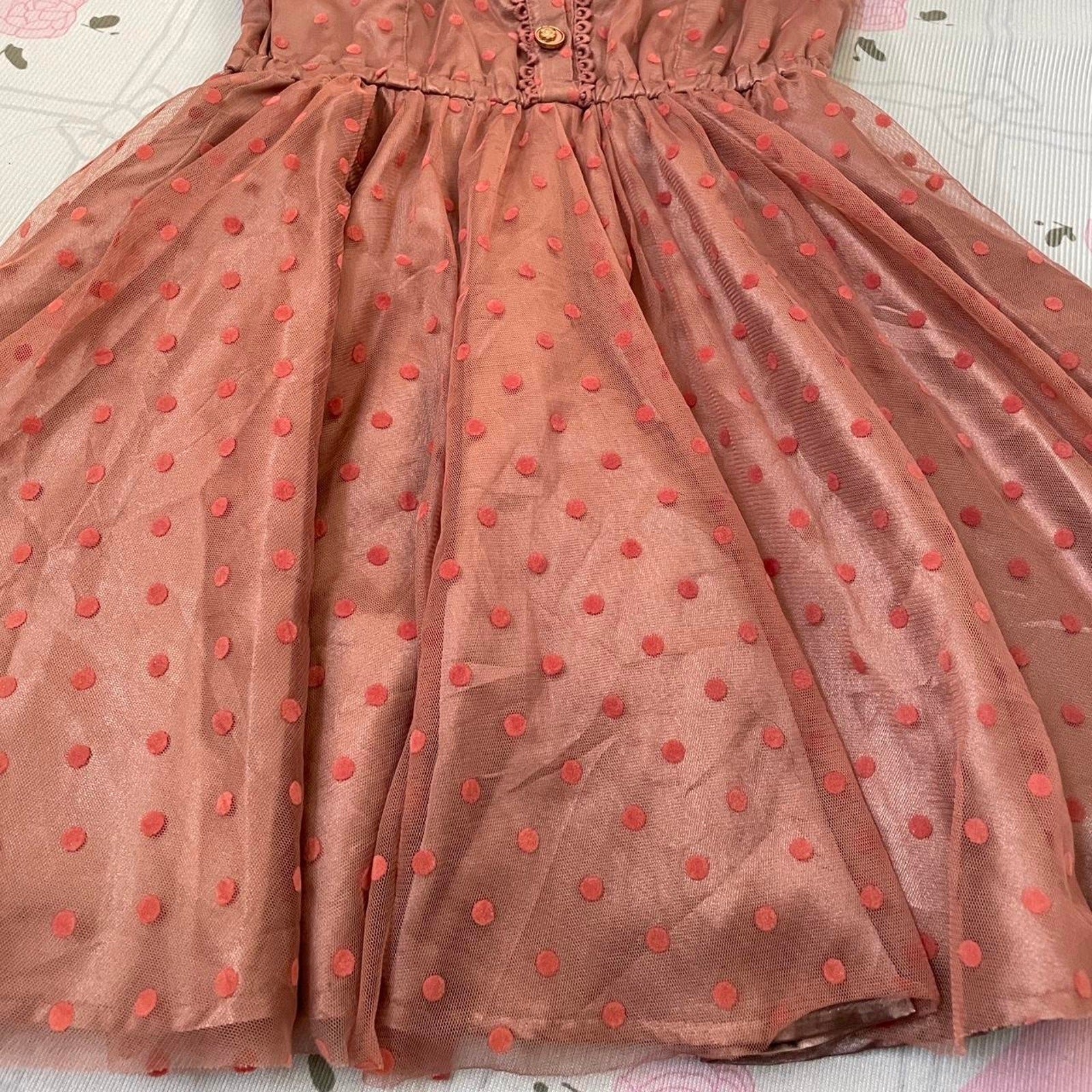 Liz Lisa brown sleeveless polka dot dress with lace trim4
