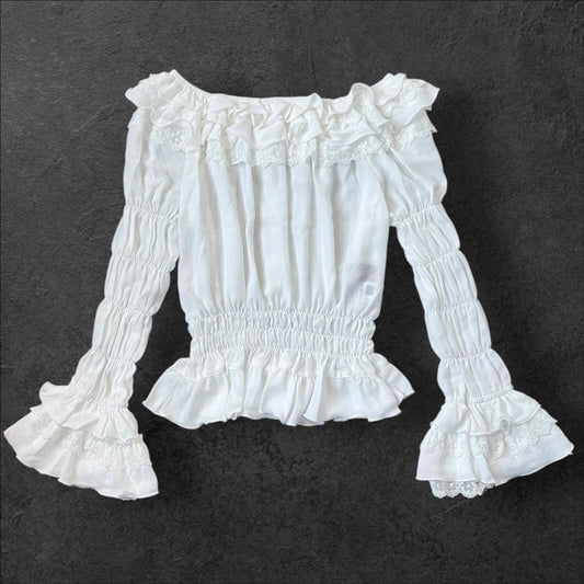 Bodyline shirring white blouse with long flared sleeves 0