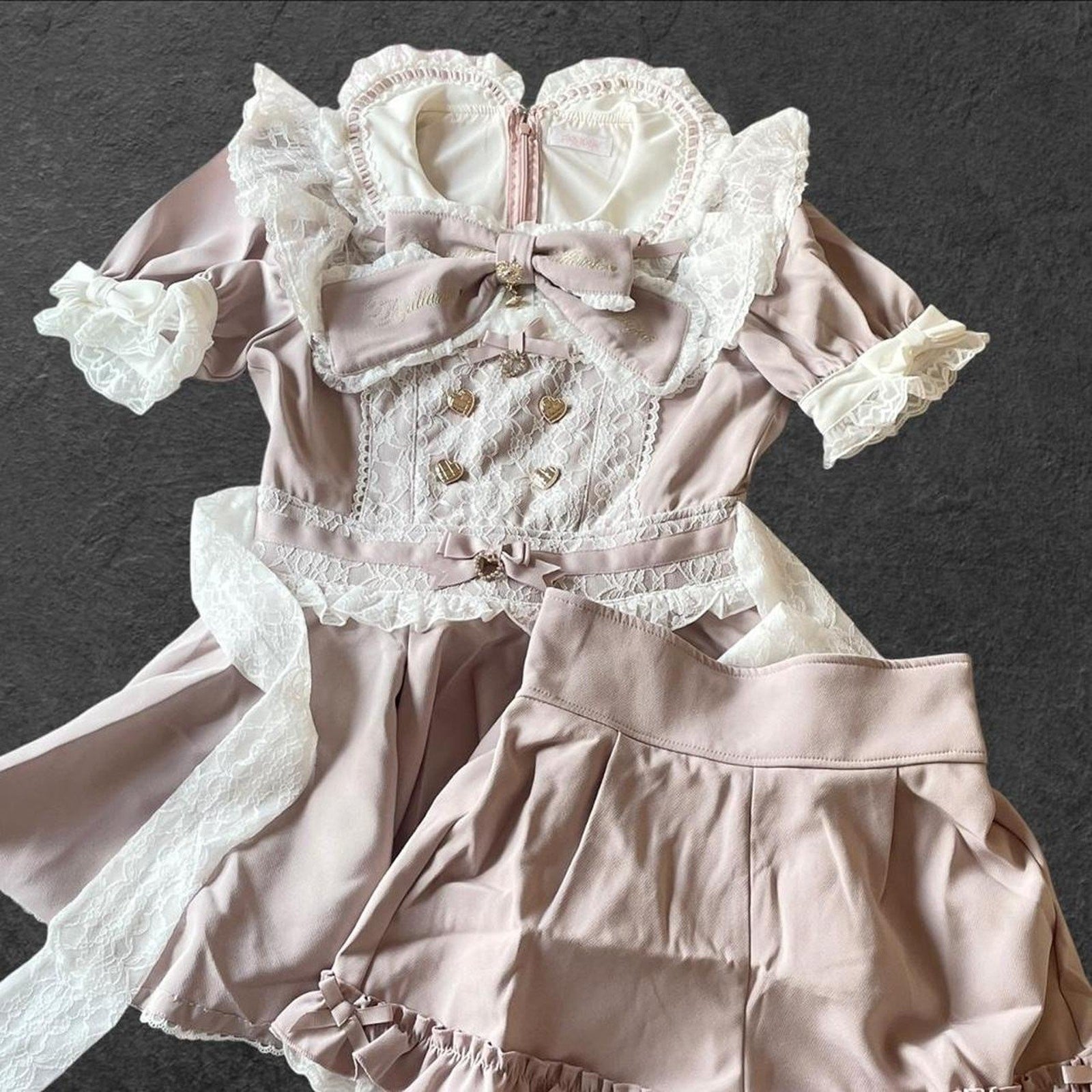 Liz Lisa dusty pink lace bow blouse & shorts set with a detachable bow 0