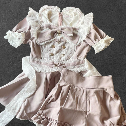 Liz Lisa dusty pink lace bow blouse & shorts set with a detachable bow 0