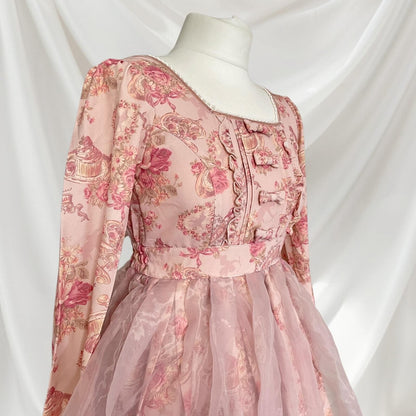 Pink floral chiffon dress with bow accent - elegant Lolita style by Liz Lisa3