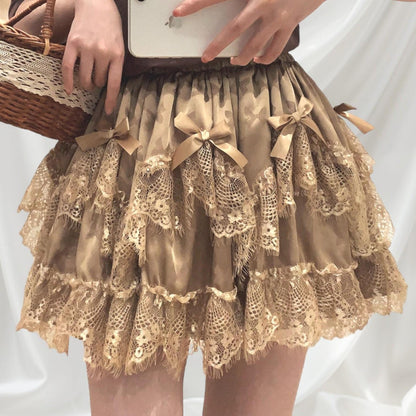 Layered lace ruffle mini skirt with satin bows1
