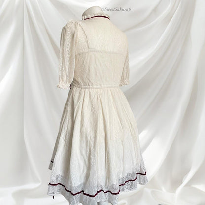 Liz Lisa sweet classic lolita lace dress with wine red accents2