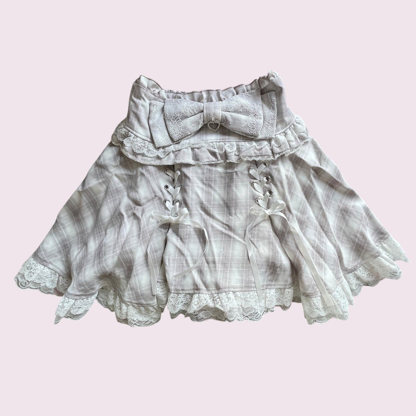 Noemie pink lace up skirt with builtin shorts, girly jfashion0