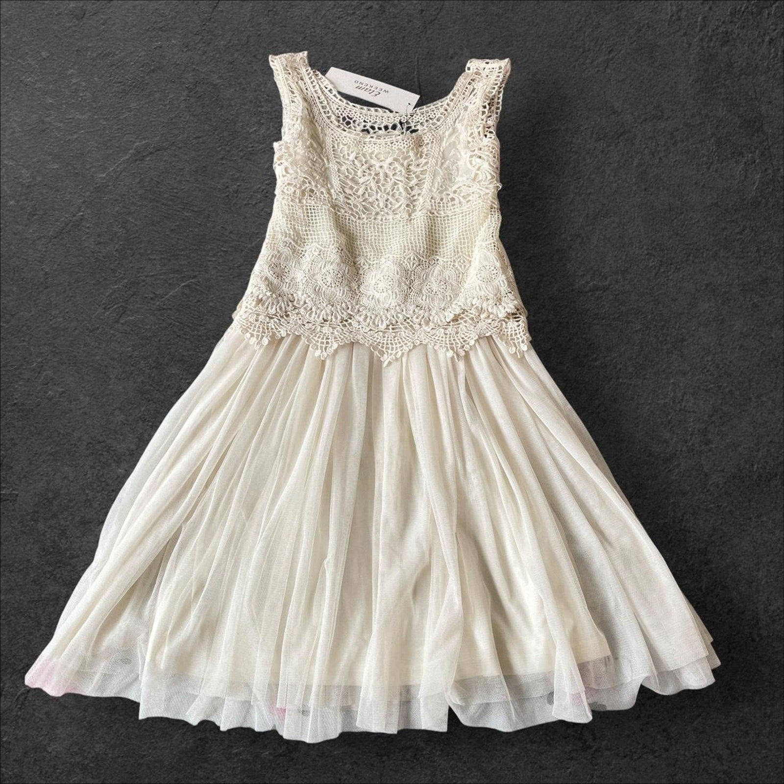 Cream Layered Two-Piece Dress Set, brand new0