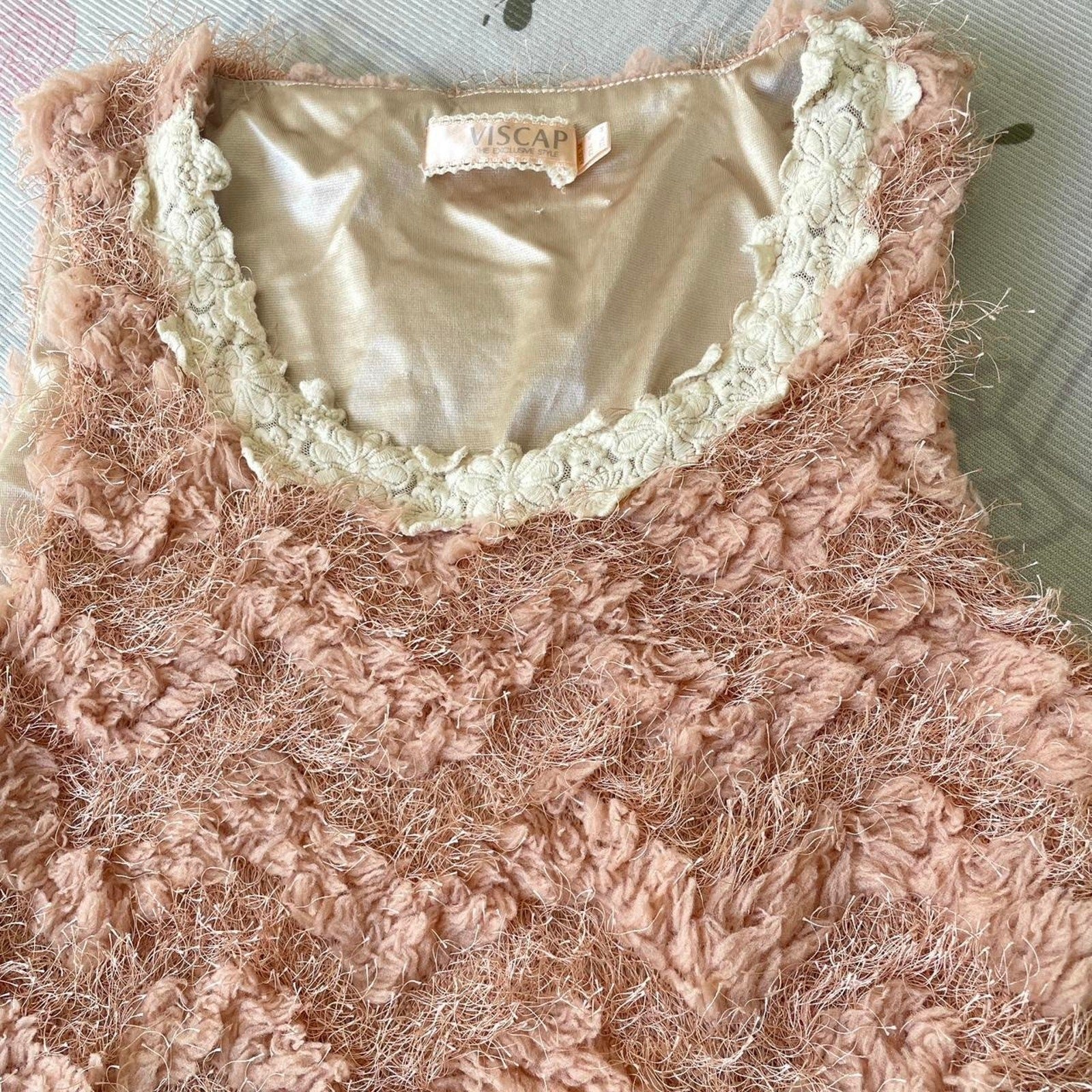 Vintage dusty pink lace bodice dress with floral embroidered tulle skirt2