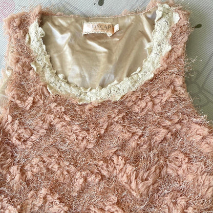 Vintage dusty pink lace bodice dress with floral embroidered tulle skirt2