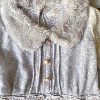 Liz Lisa mini velour dress with lace mesh overlay and faux fur collar2