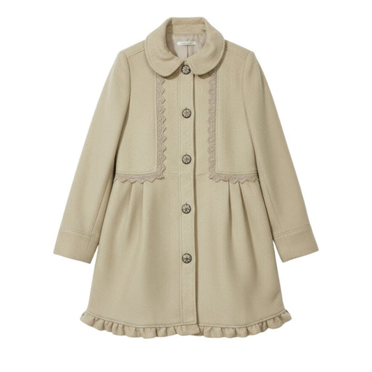 Axes Femme Beige Lace Trim Coat – Classic Romantic Style0