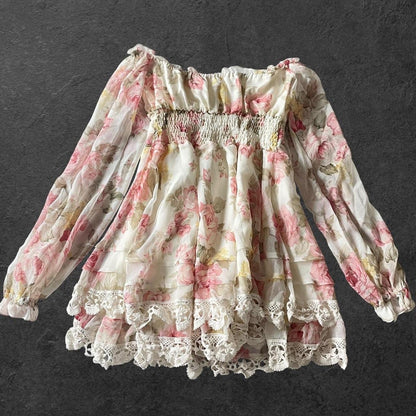 Liz Lisa offshoulder floral chiffon top/dress with lace hem1