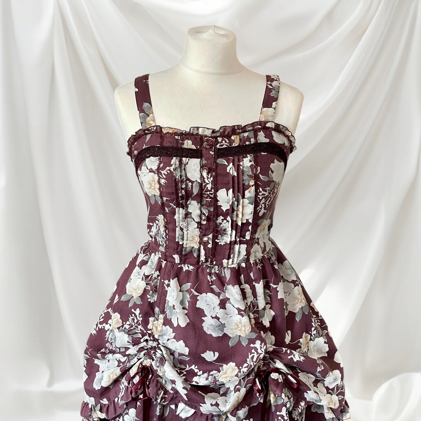 Axes Femme Floral Dress Lace-Up Tiered High-Low Hem3