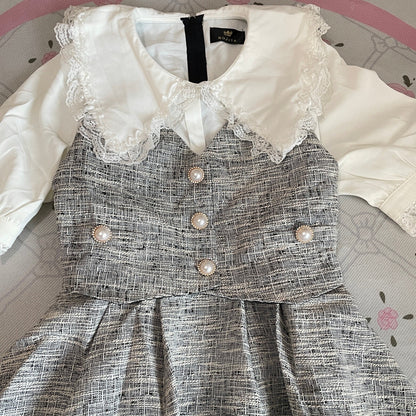 Rojita Tweed Dress Jfashion One-piece with Pearl Buttons and Lace Collar3