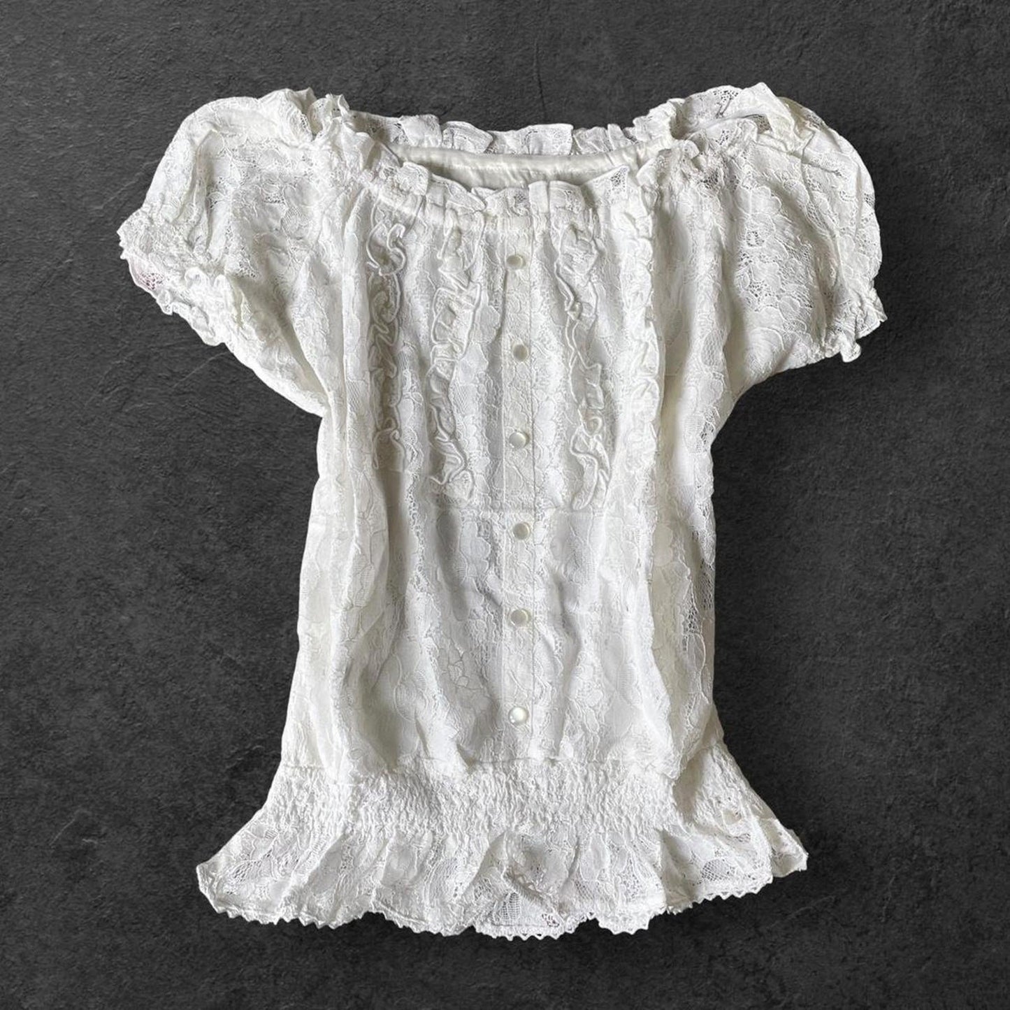 Japanese vintage lace blouse with shirred waist0
