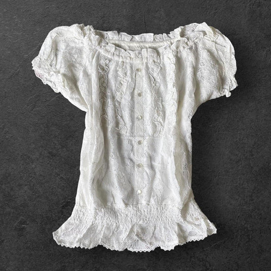 Japanese vintage lace blouse with shirred waist0