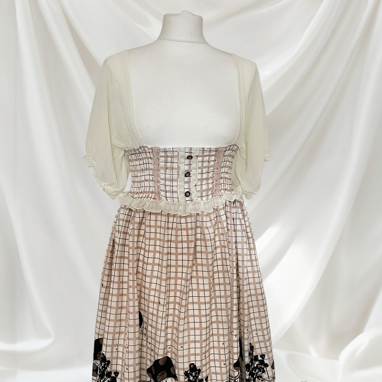 Axes Femme beige plaid dress with built-in sleeves1