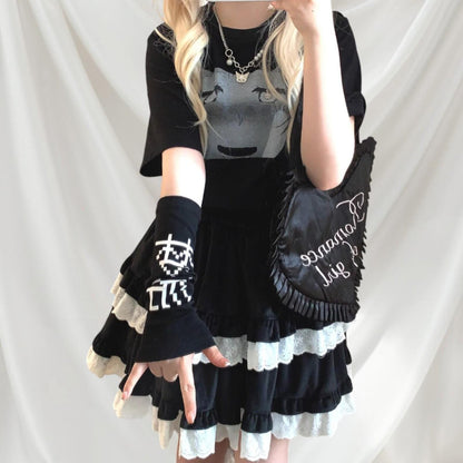 Japanese graphic t-shirt with artistic single sleeve Anime Tee Kawaii Jfashion0