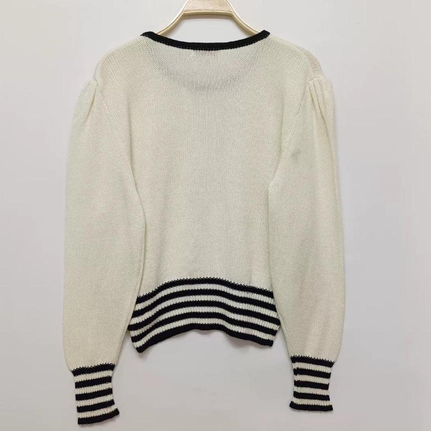 Y2K Japanese Vintage Cream Knit Top with Black Stripe Detail1