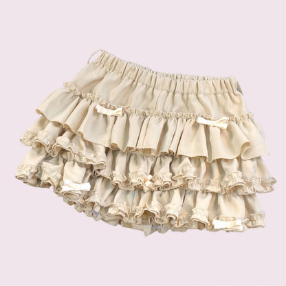 Beige ruffle tiered mini skirt/skort with bow details5