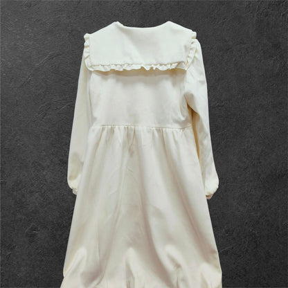 Axes Femme ivory coat dress, pearl button soft girly outerwear, jfashion2