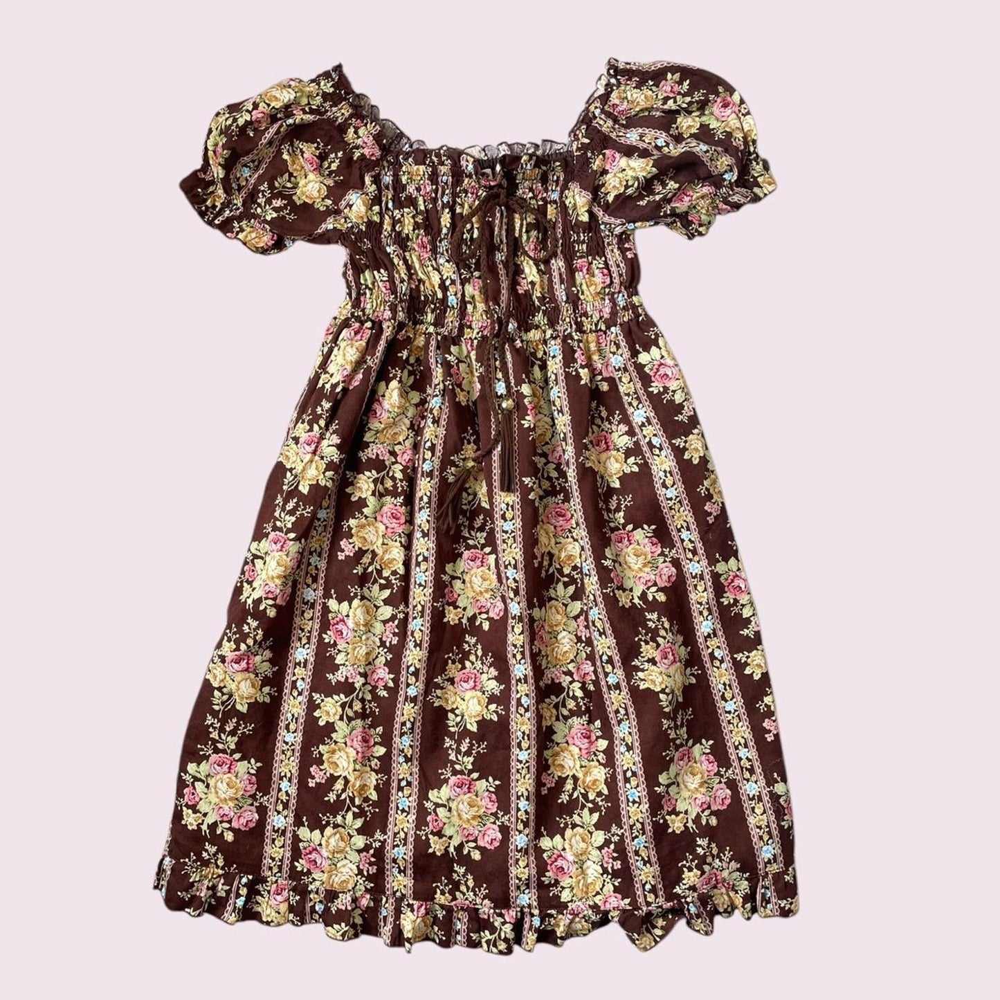 Liz Lisa vintage floral dress – brown & rose print0
