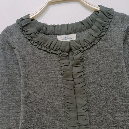 Y2k Japanese vintage grey knit cardigan with ruffled trim2