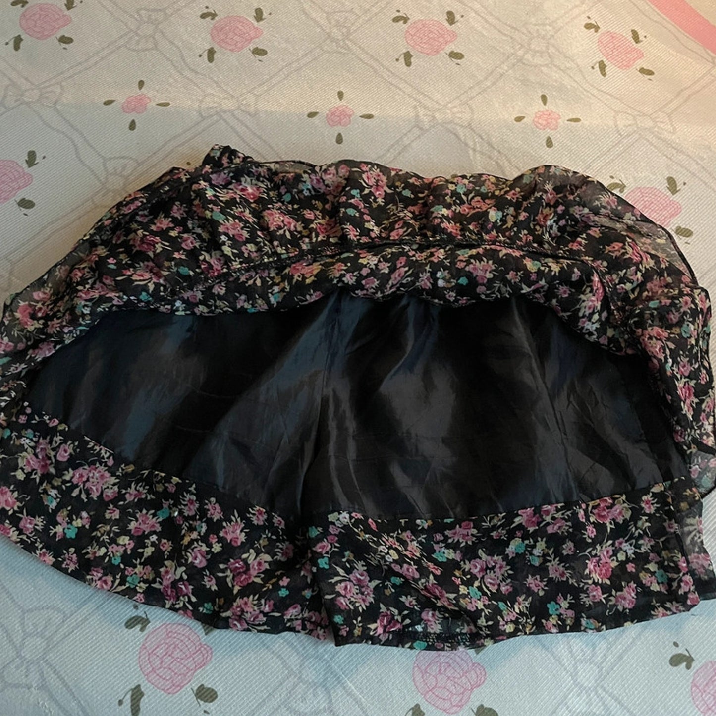 Japanese Vintage Floral Ruffle Skirt & Velvet Camisole Set Y2K Style5