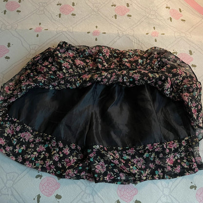 Japanese Vintage Floral Ruffle Skirt & Velvet Camisole Set Y2K Style5
