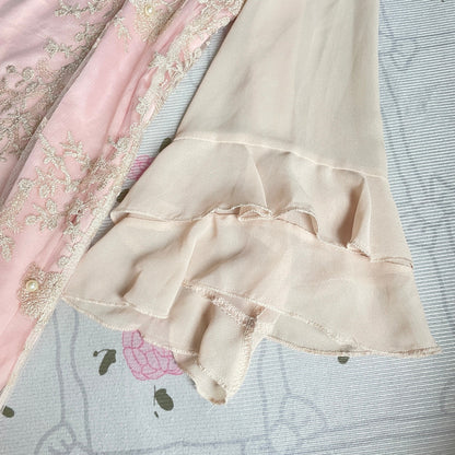 SNIDEL Embroidered Chiffon Dress – Soft Pink & Ivory Romantic Style4