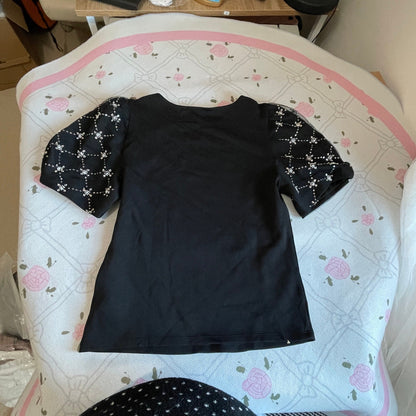 Black Puff Sleeve Top Kawaii Dolly Blouse4