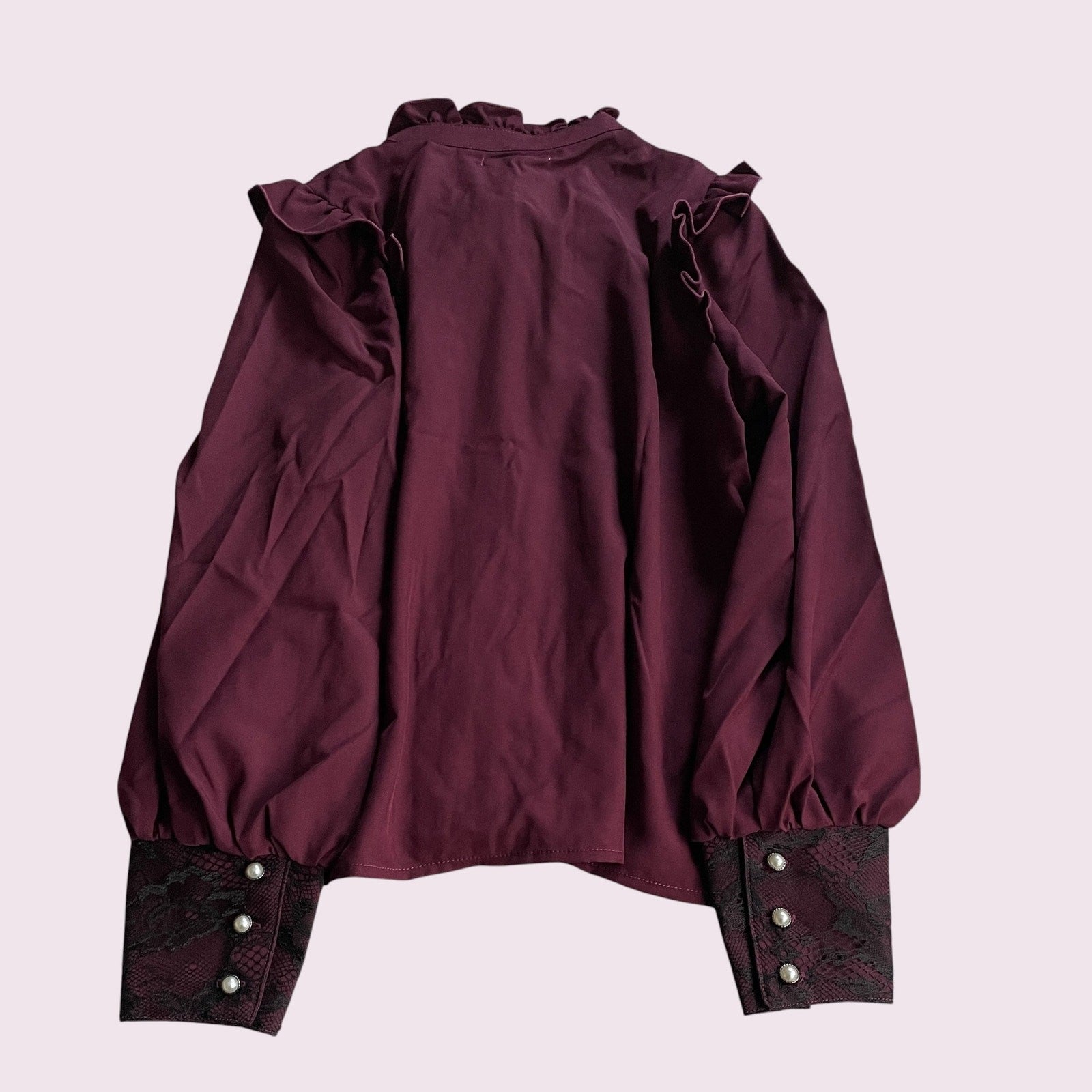 Noemie Burgundy Lace Blouse with Detachable Bow – Gothic Lolita / Elegant Kei4