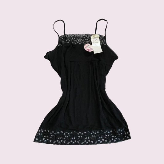 Black Lace Trim Camisole Slip Dress JP Innerwear Layering Tank0