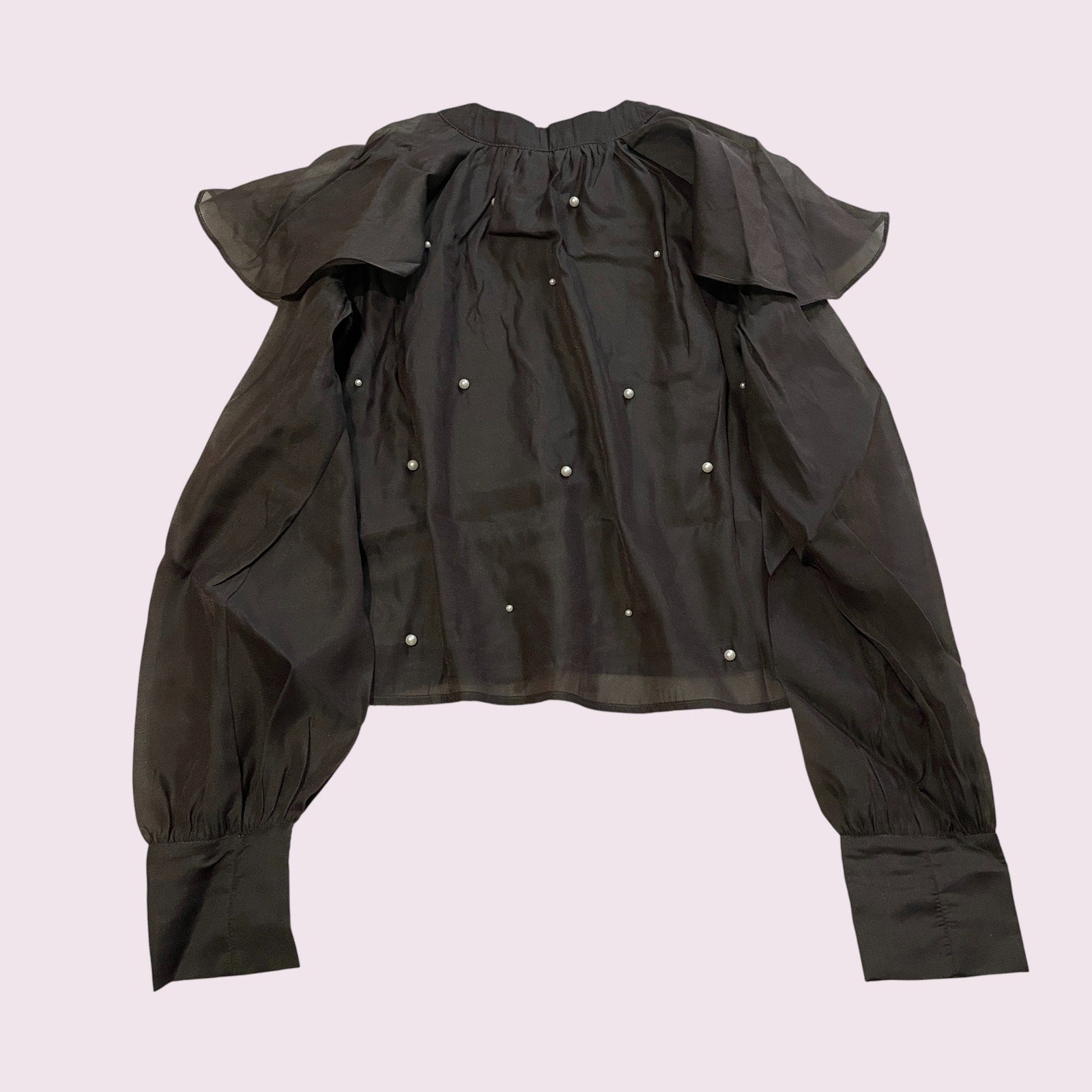 GRL black oversized bow blouse – sheer puff sleeves, pearl detail1