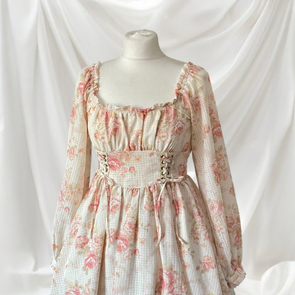 Liz Lisa Pink Rose Floral Corset Dress Lace Up Long Sleeve1