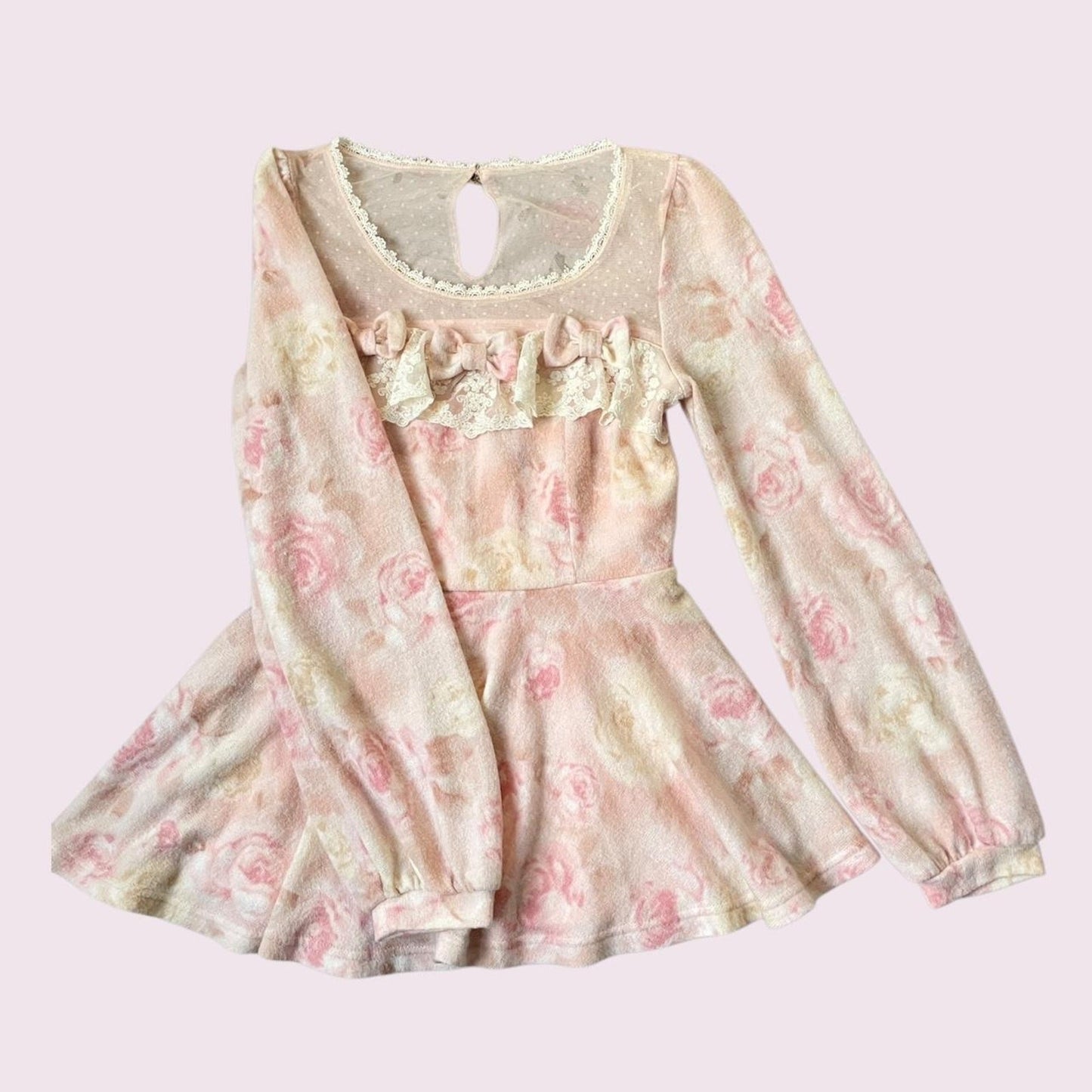 Liz Lisa pink floral peplum top – lace blouse with romantic rose print0