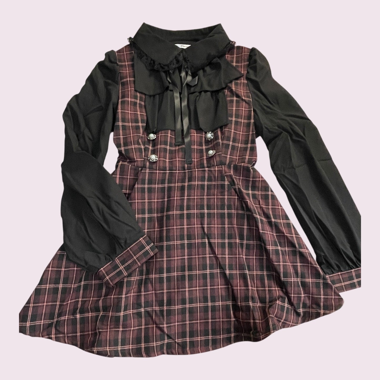 Majonetty Jirai Kei plaid two-piece set – ruffle blouse & shorts, gothic school3