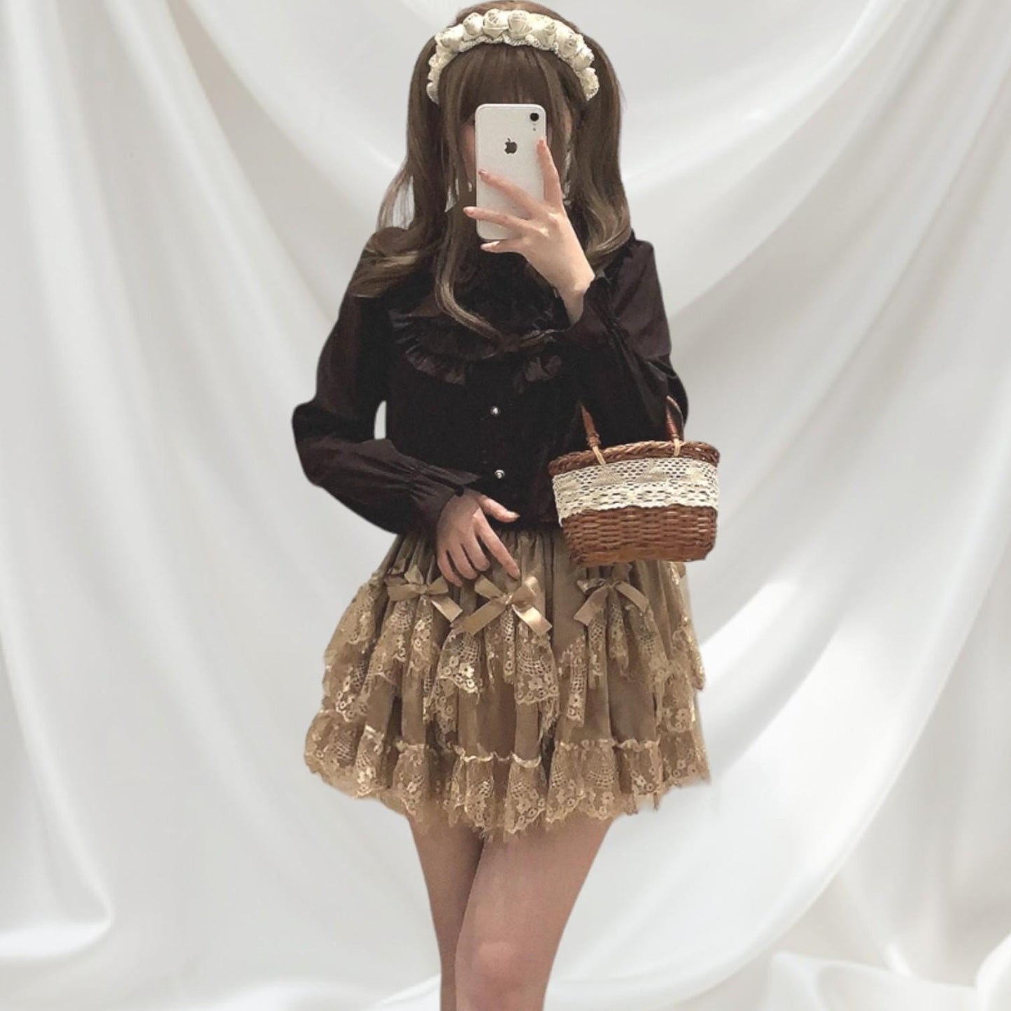 Layered lace ruffle mini skirt with satin bows2