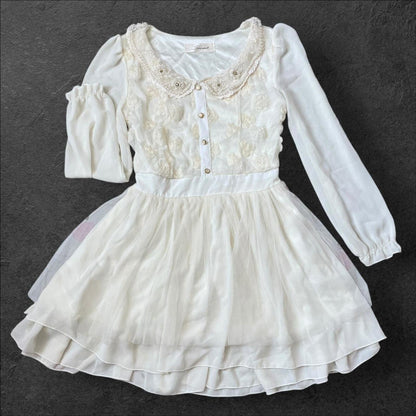 Japanese brand Snidel lace dress with embellished collar and layered skirt0