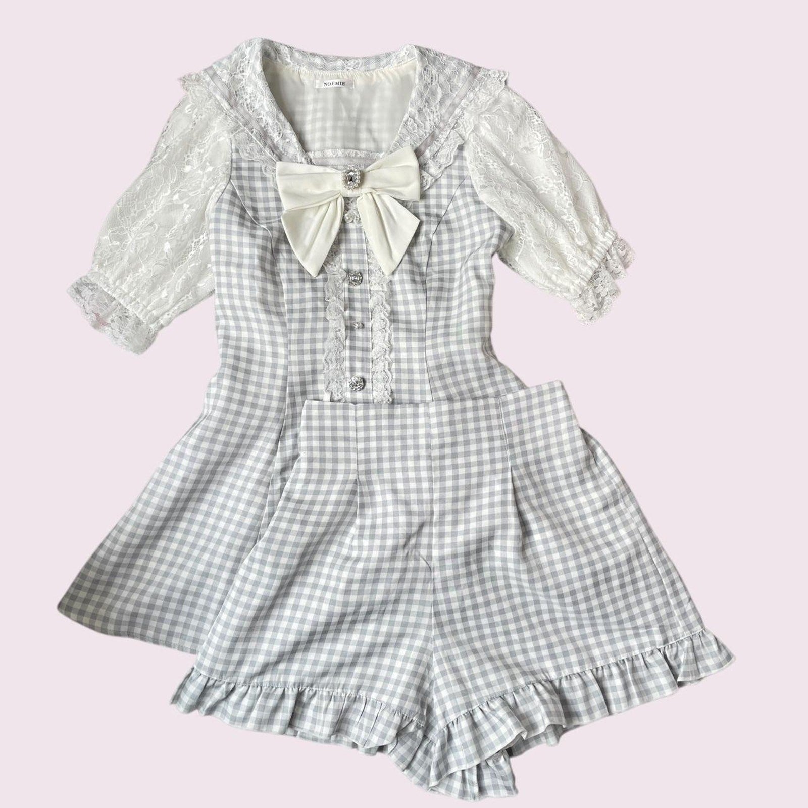 Japanese brand Noemie gingham lace two-piece set Jirai Kei top and shorts combo0