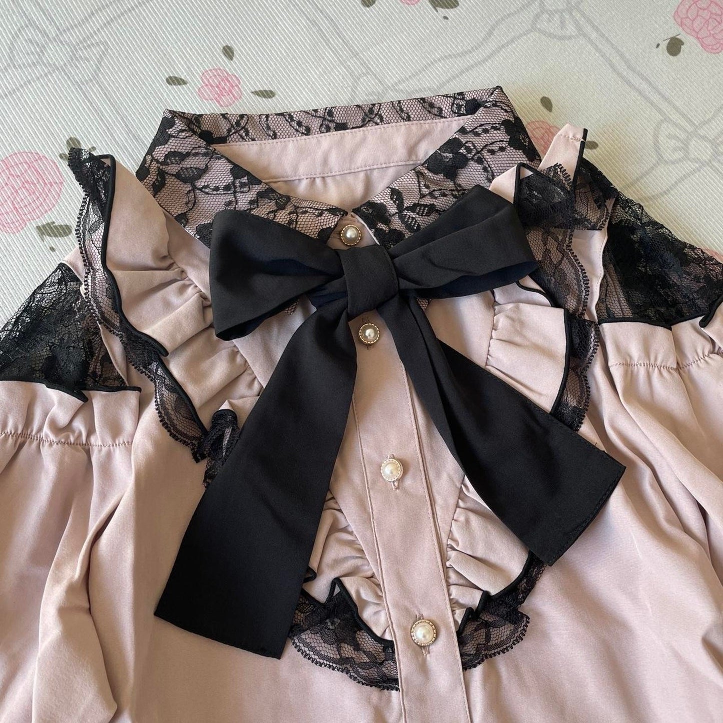 Japanese Brand Lamcy romantic cut-out lace blouse with bow1